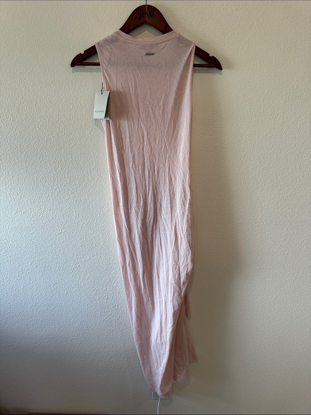 AllSaints Pink RIVI DRAPED MIDI DRESS - Picture 9 of 11